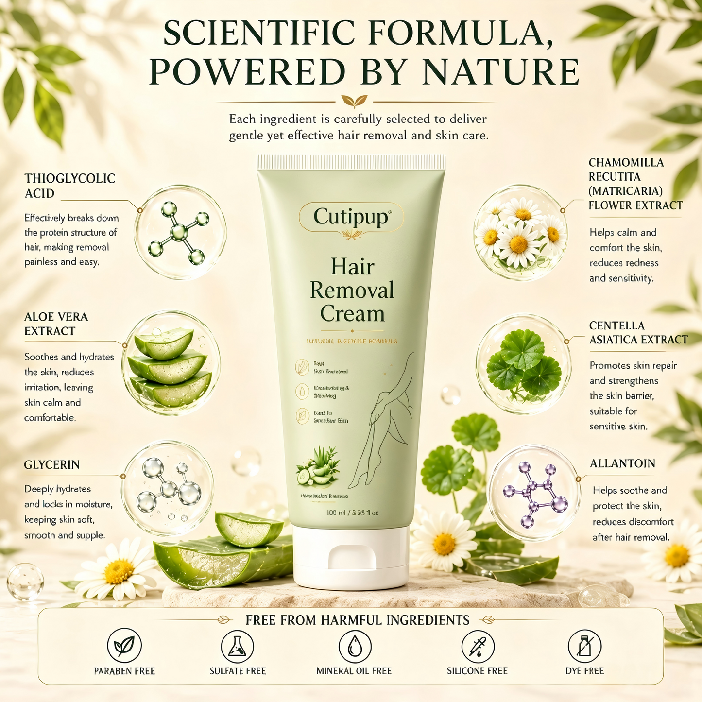 Cutipup Natural Gentle Hair Removal Cream | For Women & Men, Sensitive Skin