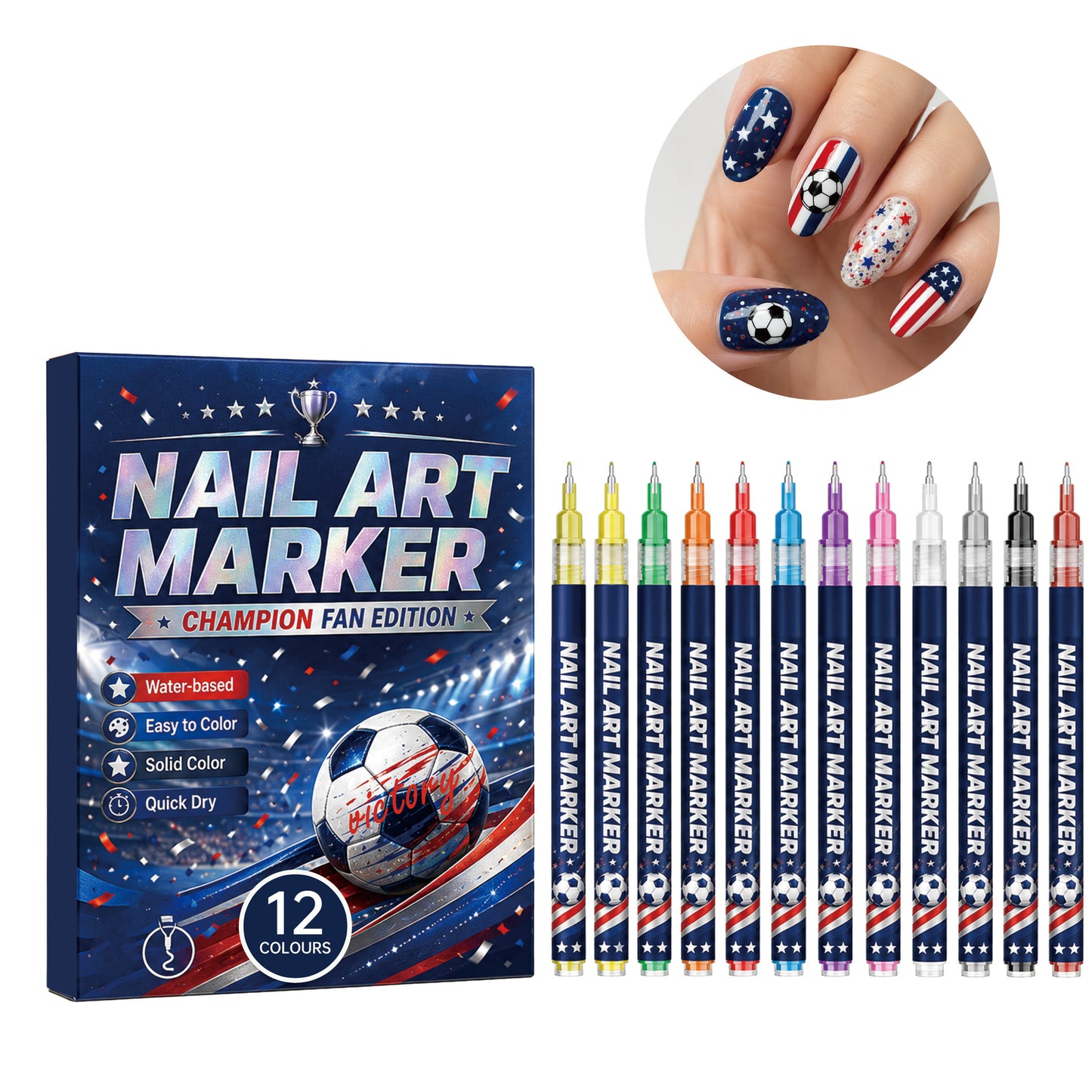 👉 Fan-Theme Nail Art Marker Set – 12 Colors DIY Game Day Nails, Quick-Dry & Beginner Friendly