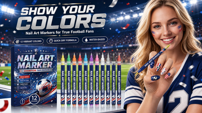 👉 Fan-Theme Nail Art Marker Set – 12 Colors DIY Game Day Nails, Quick-Dry & Beginner Friendly