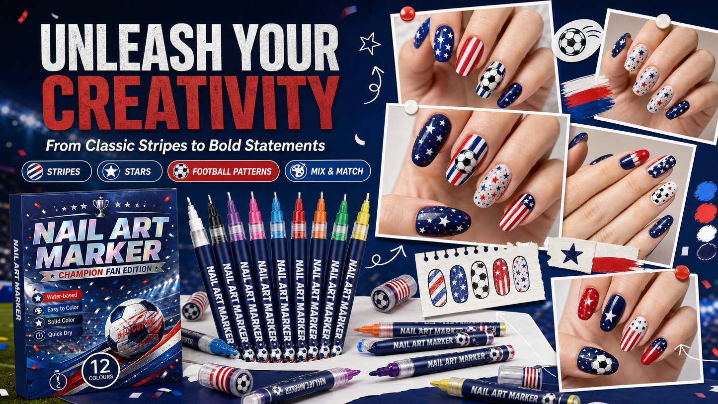 👉 Fan-Theme Nail Art Marker Set – 12 Colors DIY Game Day Nails, Quick-Dry & Beginner Friendly